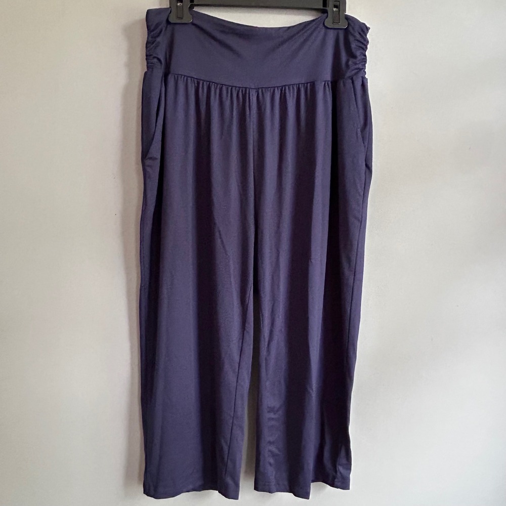 UEU Women Navy Blue Wide Leg Cropped Pants High Waist Smocked Pockets 2XL NEW